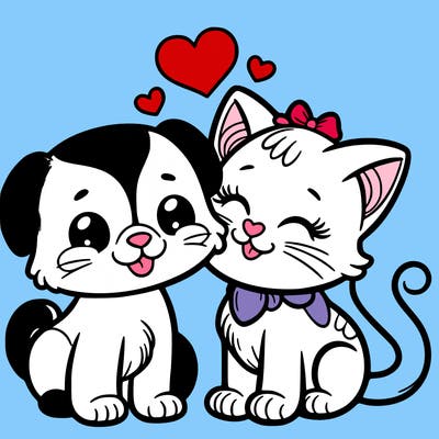 cat with a dog and in love