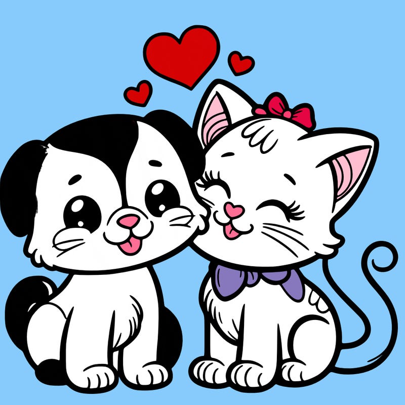 cat with a dog and in love