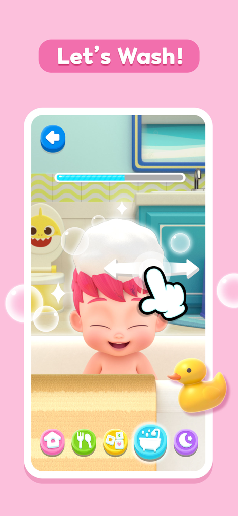 Bebefinn Baby Care - Bebefinn taking a bubble bath in the baby care app