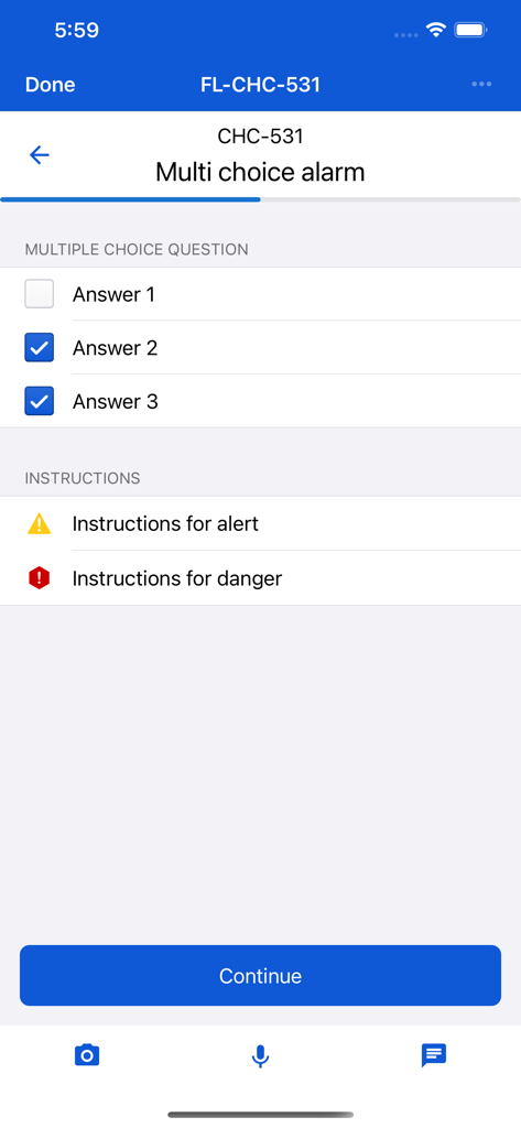 Lista de verificación de inspección de máquinas de la aplicación SKF ProCollect con opciones de alarma de opción múltiple e instrucciones de seguridad