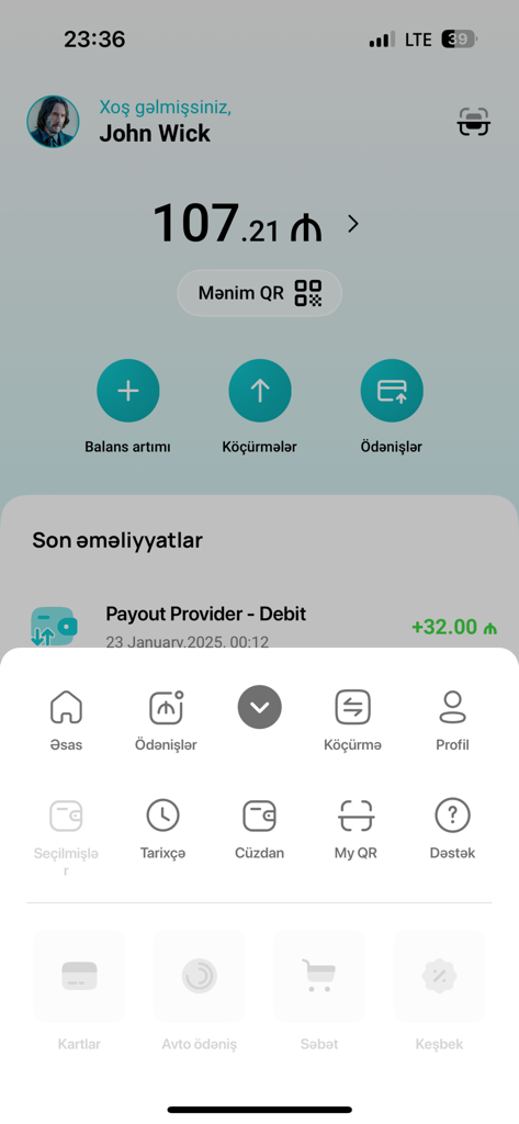 PulPal Wallet mobile app screen showing account balance and bottom navigation menu