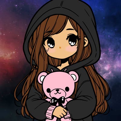 girl with big hoodie and long hair holding teddy bear