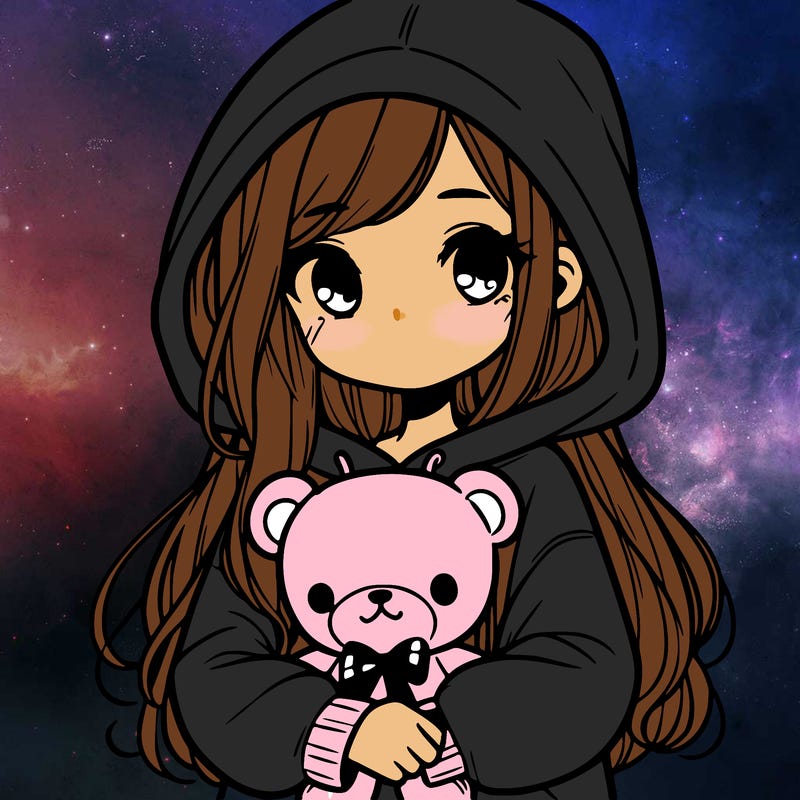 girl with big hoodie and long hair holding teddy bear