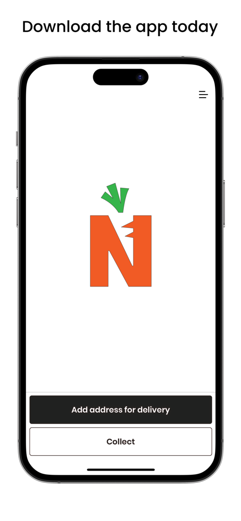 Nutrio Bar - Nutrio Bar mobile app welcome screen showing the brand logo with delivery and collection ordering options.