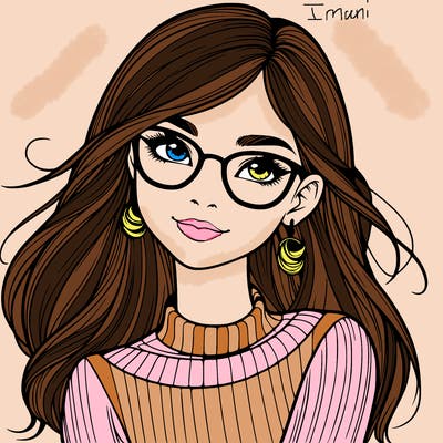 realistic girl with glasses