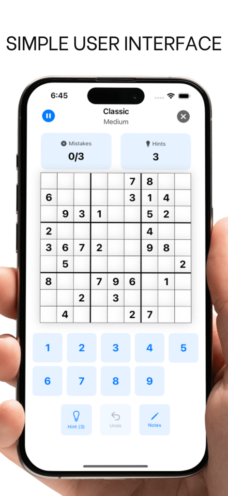 Sudoku Master Offline - Smartphone displaying the Sudoku Master Offline clean and simple gameplay interface