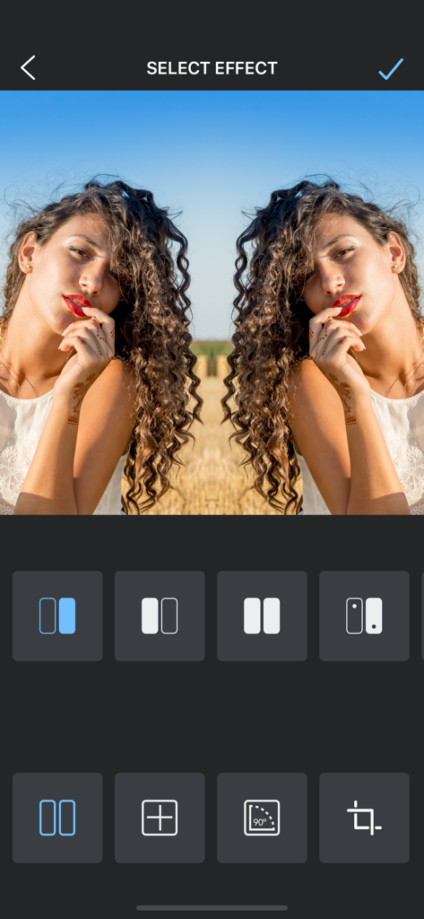 Flipperアプリの選択画面で、女性のポートレートがミラーリングされています。