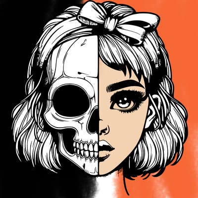 realistic girl with half skull mask