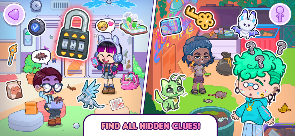 Dopples World - Characters in Dopples World exploring different locations to find hidden clues and secrets