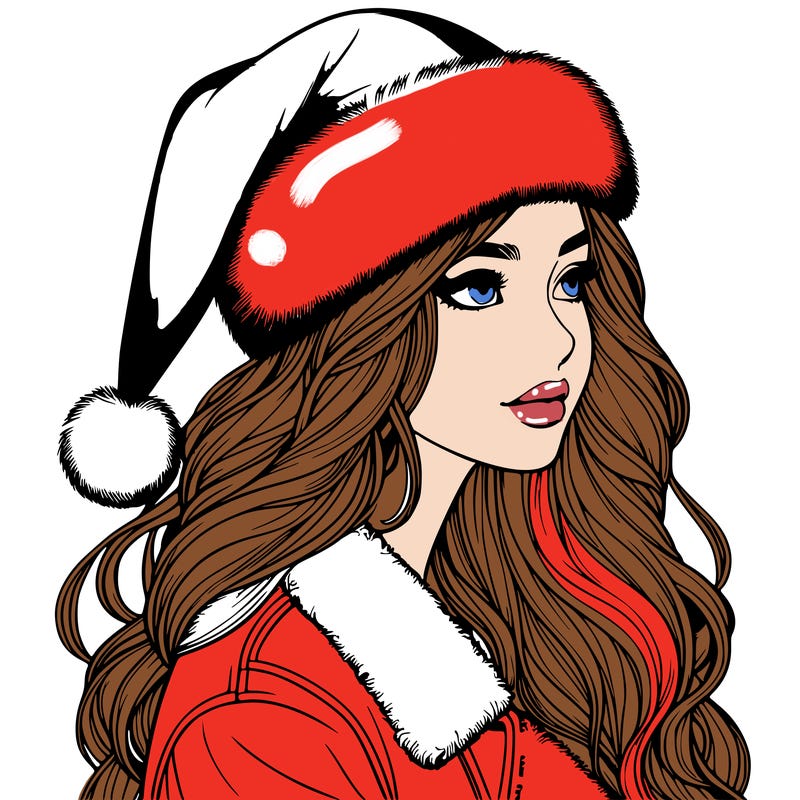realistic girl in santa hat