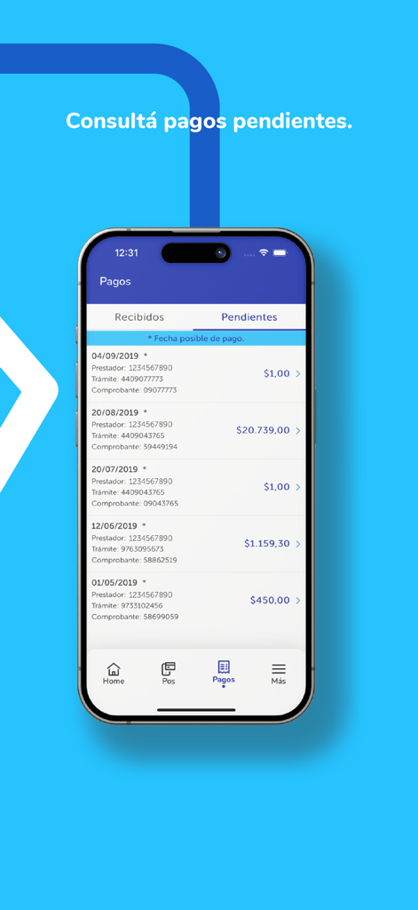 Smartphone screen showing the Prestadores OSDE app interface with a list of pending payments for healthcare providers