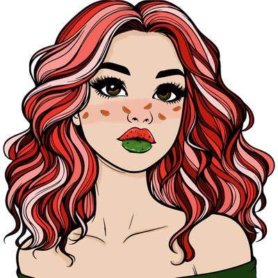 realistic girl with wavy hair and lips