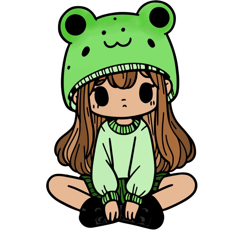 a girl wearing a frog hat and some frog socks