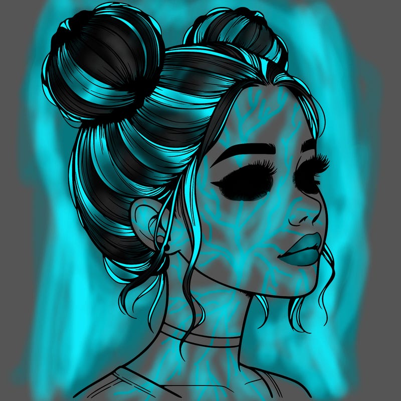 realistic girl with buns on the top of her head