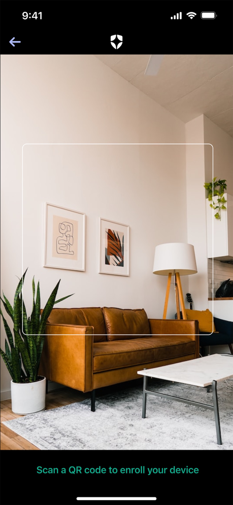 Auth0 Guardian - Auth0 Guardian app interface showing the camera viewfinder to scan a QR code for device enrollment.