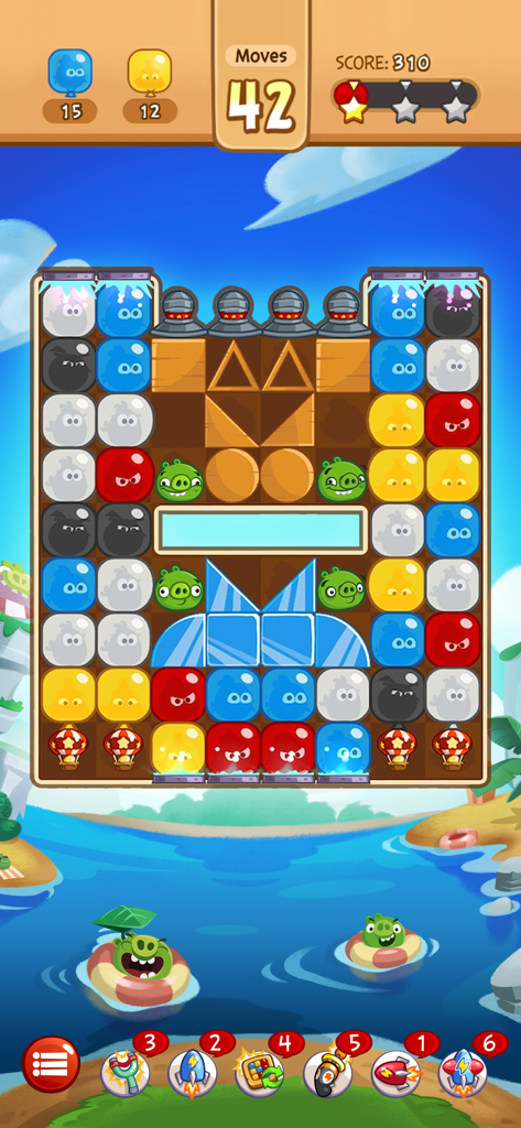 Angry Birds Blast - Angry Birds Blast tap-to-match puzzle level featuring colorful balloons and green pigs