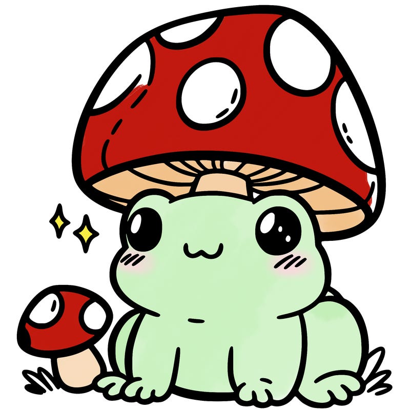 a cute frog with a mushroom hat