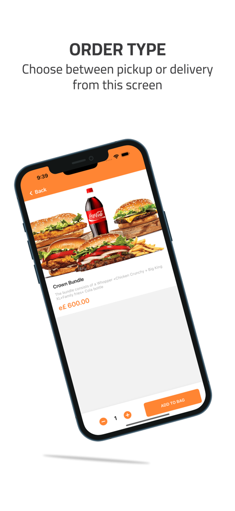 Burger King Egypt app screen displaying a Crown Bundle meal deal with burgers, fries, and a bottle of Coca-Cola ready to be added to the bag.