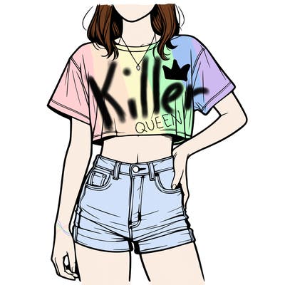 relistic girl with a cropped t shirt and jean shorts