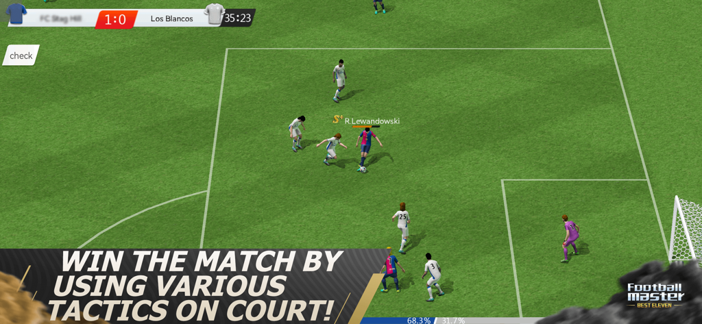 Tactical 3D soccer gameplay in Football Master featuring licensed player Robert Lewandowski