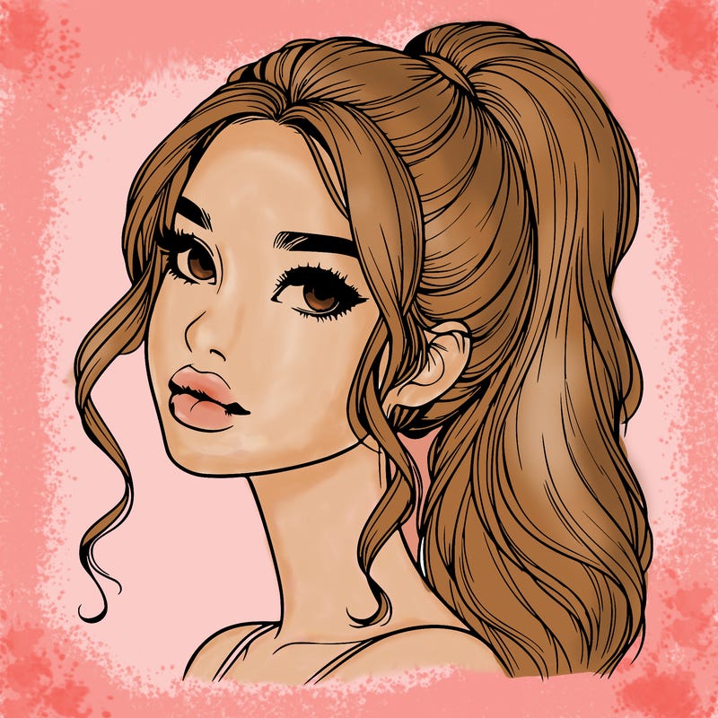 realistic girl with a ponytail on her hair and lips