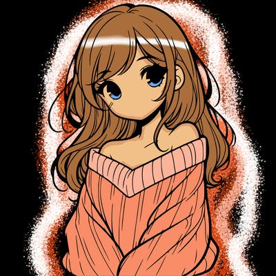 shy pretty girl wearing a sweater that is falling off one shoulder portrait