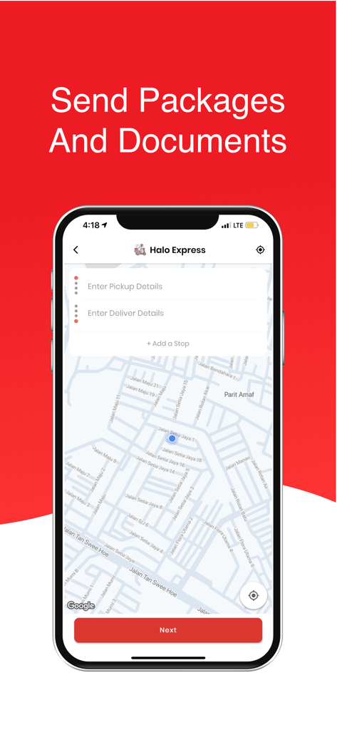 halo delivery - Halo Delivery app screen showing pickup and delivery input fields over a city map.
