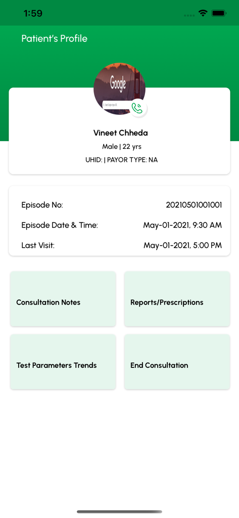 MyFortis Doc - Patient profile screen in MyFortis Doc app displaying patient information and medical history