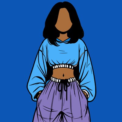 realistic girl faceless with baggy pants and a crop top