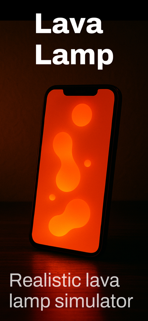 Reading Light Glowow - iPhone screen displaying a realistic orange lava lamp simulator for mood lighting