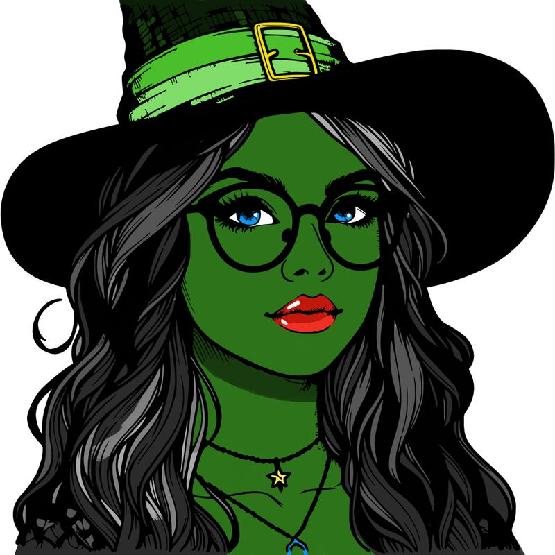 a witch with glasses realistic