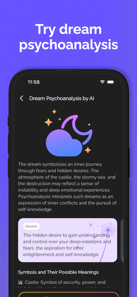 MindHealth: Mental Health CBT - Interface of the MindHealth app showing AI dream psychoanalysis and symbolic interpretation
