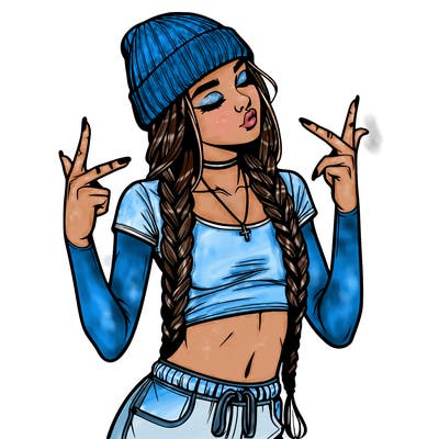 realistic teenage girl with braids and a beanie and crop top doing 🫶🏼