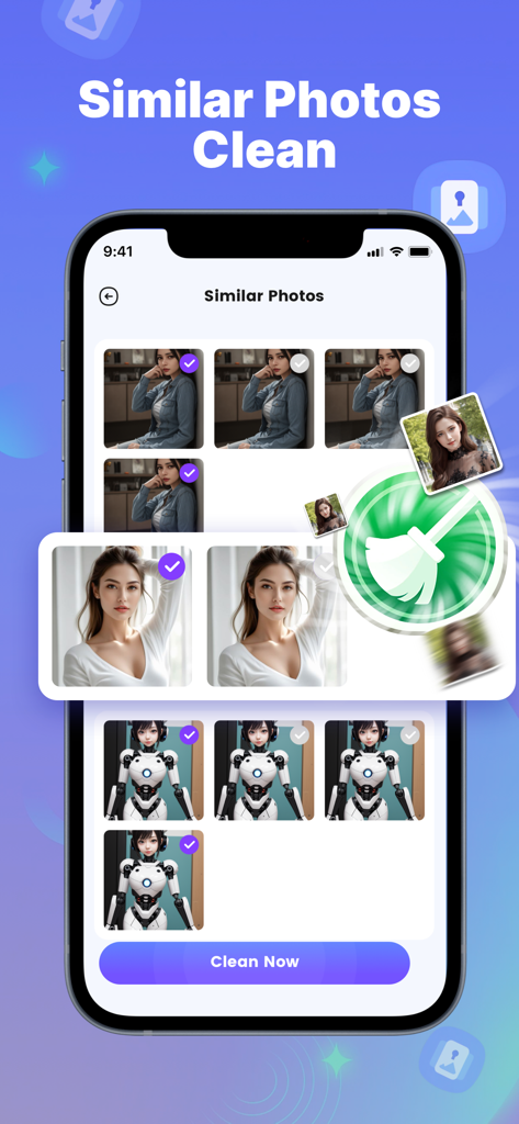 Clean UP-AI Storage Cleaner - Interfaz que muestra la función de limpieza de fotos similares en la aplicación Clean UP-AI Storage Cleaner.