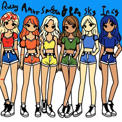 a group of girls wearing crop tops and shorts