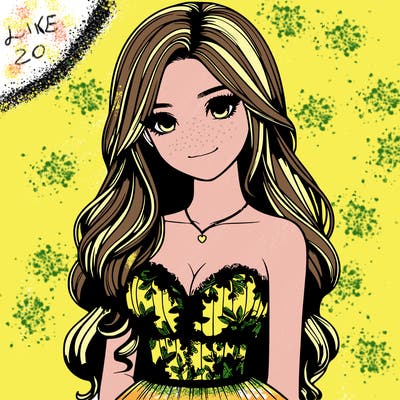 realistic girl with long hair and pretty prom dress
