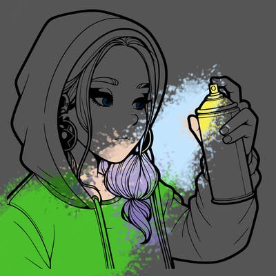 a realistic girl, spray painting