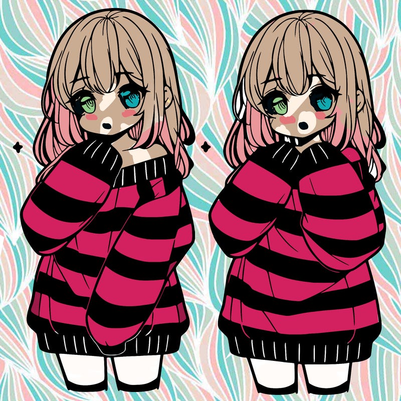 anime girl in a striped oversized sweater