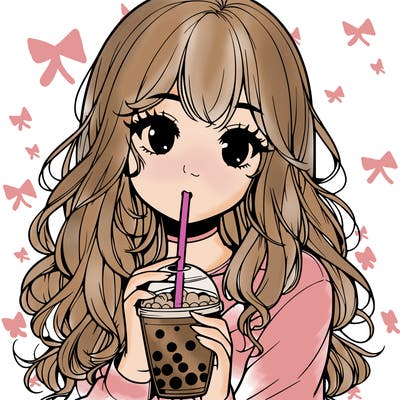 realistic girl drink a boba