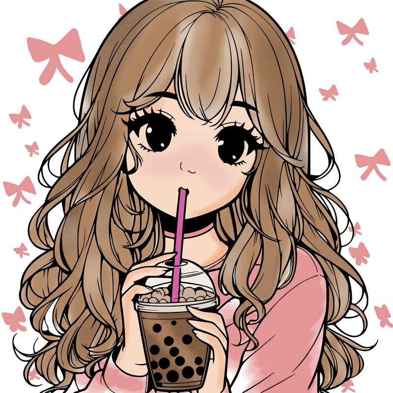 realistic girl drink a boba
