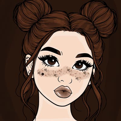 realistic girl with two buns on her hair and lips