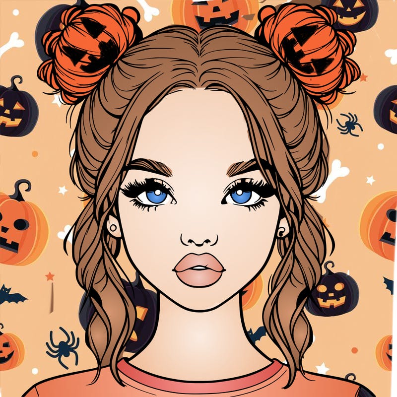 realistic girl with two buns in hair and lips