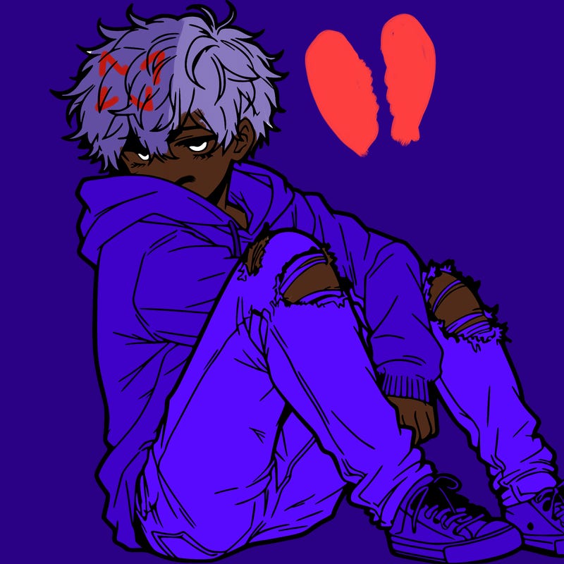 a male hoddie ripped jeans messy hair anime