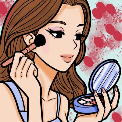 little girl putting on makeup