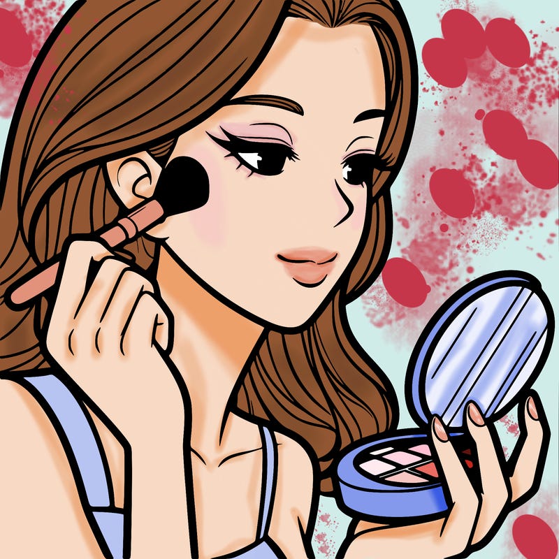 little girl putting on makeup