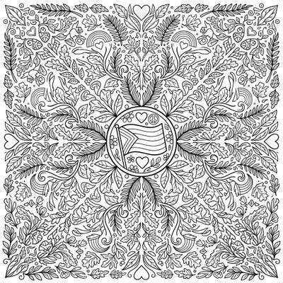 Immerse yourself in a beautiful fusion of nature and celebration with this intricate Kaleidoscope Leaves Pride coloring page. Discover a symmetrical design overflowing with diverse foliage and heartfelt symbols of love and community.