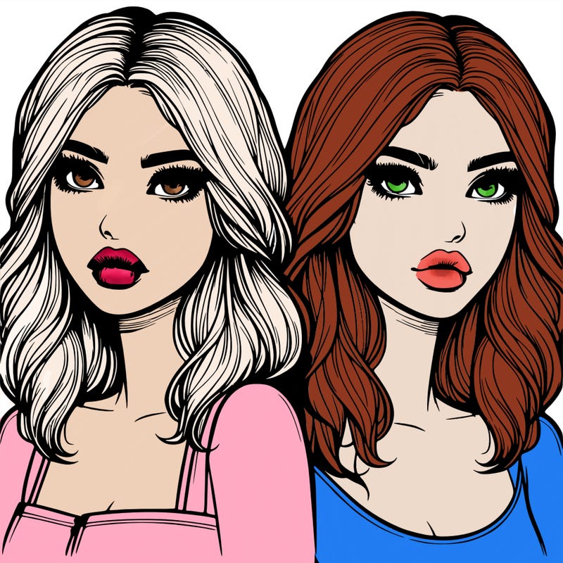 two realistic girls with lips