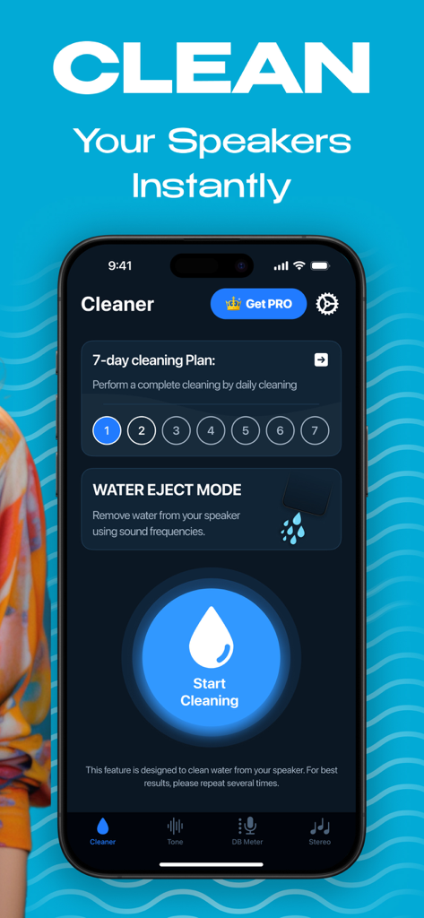 Water Eject: Speaker Cleaner S - Water Eject app interface showing the speaker cleaning mode and start button
