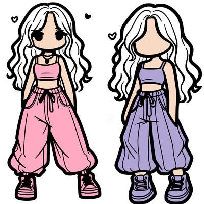 girl in baggy pants crop top and long hair