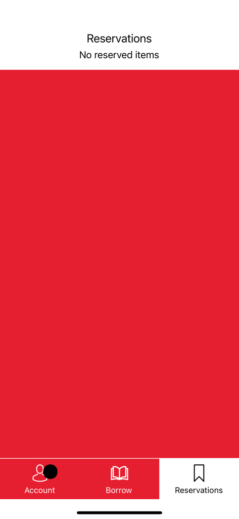 La pantalla de reservas de la aplicación de la Biblioteca de la Universidad de Griffith que no muestra ningún artículo reservado actualmente